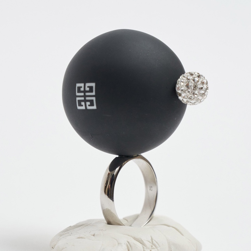 Givenchy 4G PEARL RING WITH CRYSTALS - BLACK - NEW WITH TAGS